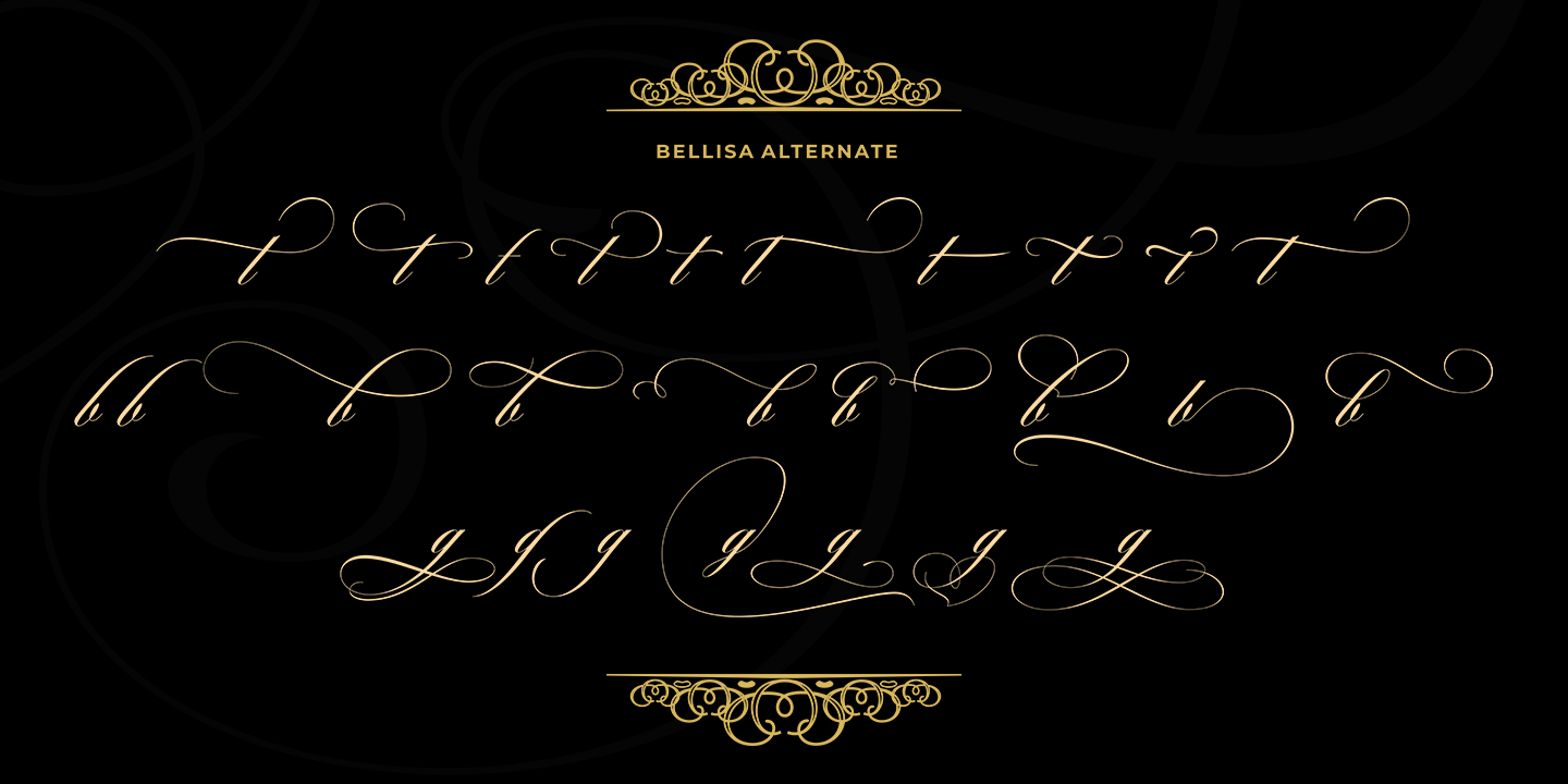 Beispiel einer Bellisa Script Ornamen-Schriftart